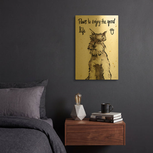 'Strike a Paws XIV' By Anne Tavoletti Gold Metal Wall Art