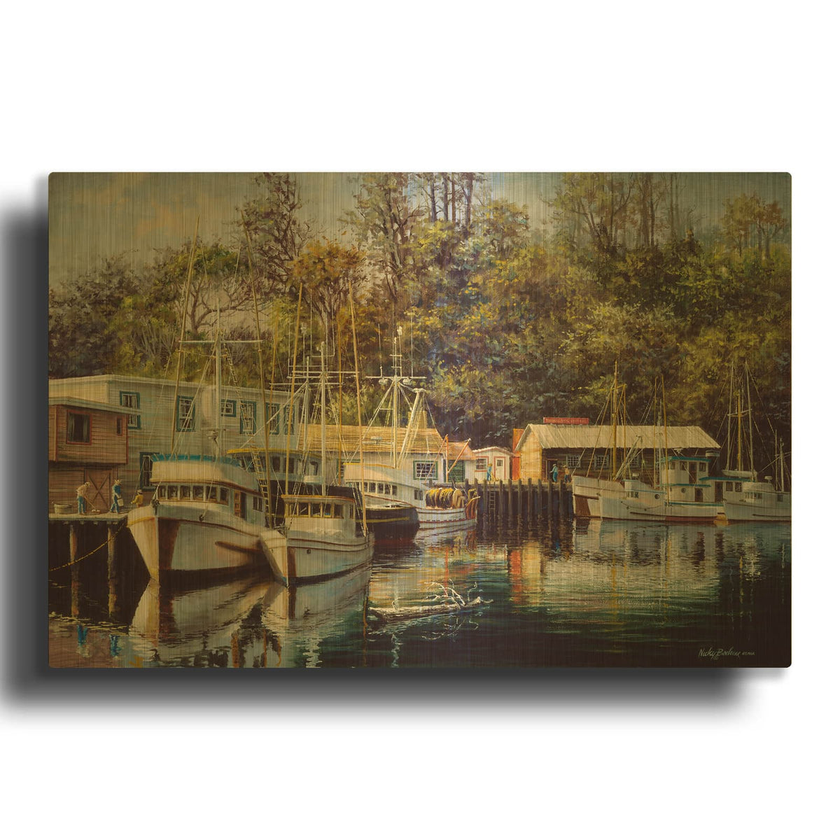 'Lets Go Fishing' By Nicky Boehme Gold Metal Wall Art