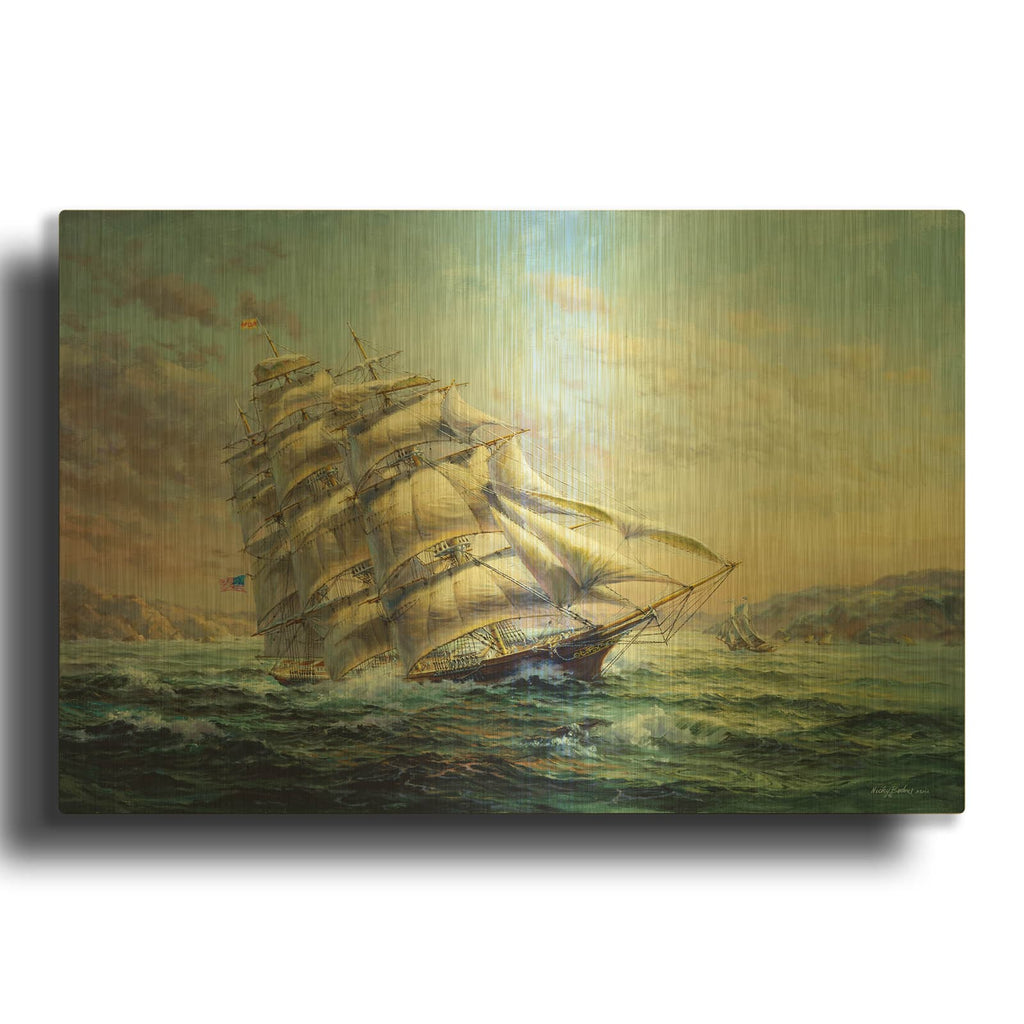 'Clipper Ship Surprise' By Nicky Boehme Gold Metal Wall Art