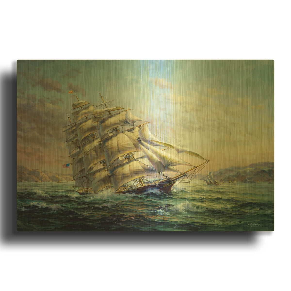 'Clipper Ship Surprise' By Nicky Boehme Gold Metal Wall Art