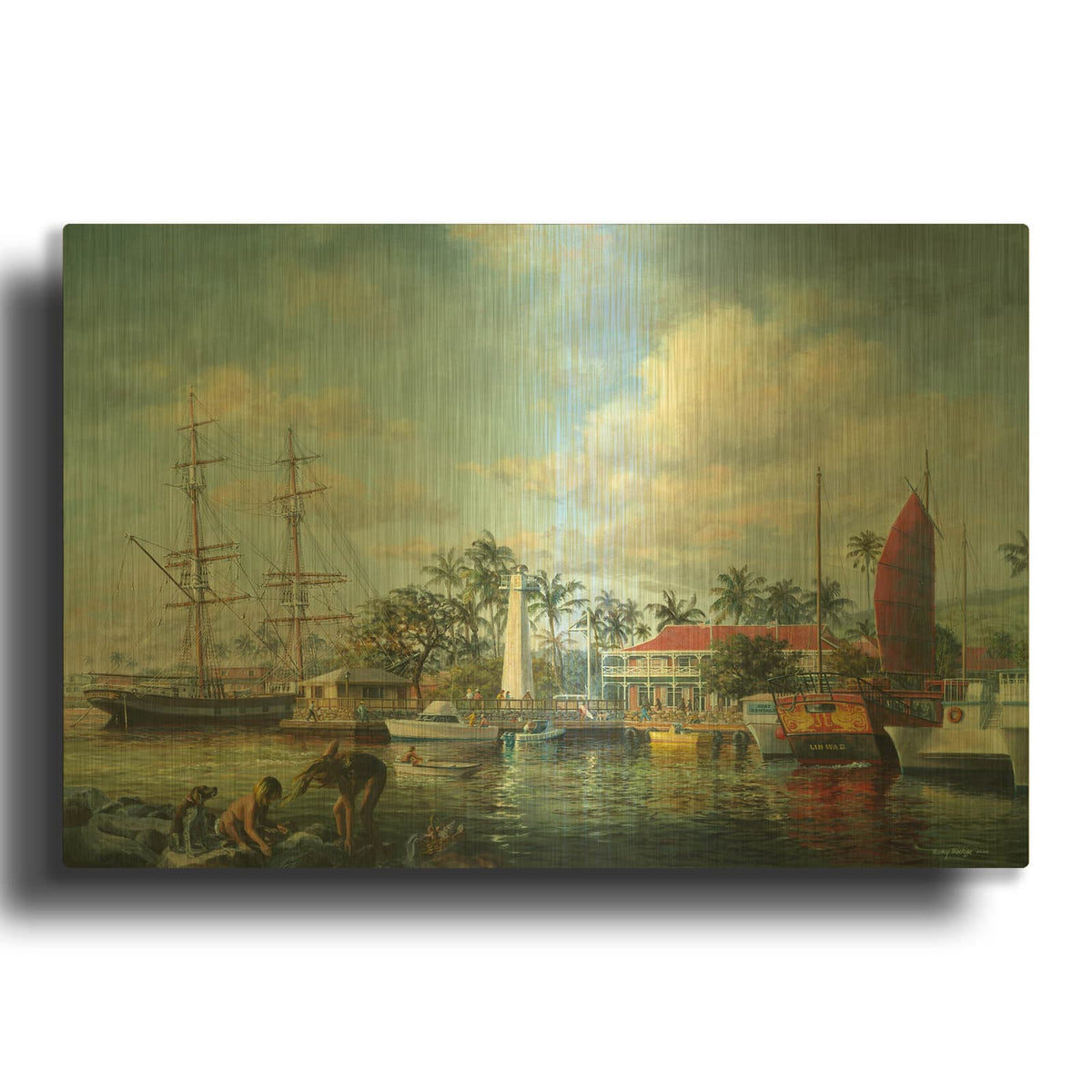 'Lahaina Waterfront, Maui' By Nicky Boehme Gold Metal Wall Art