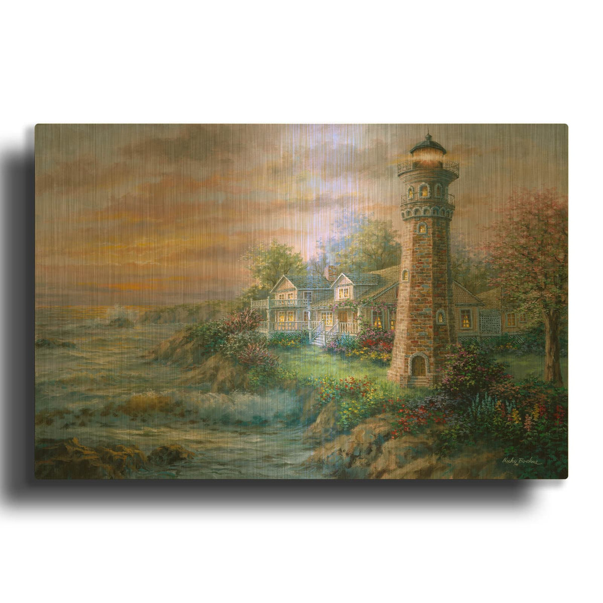 'Lighthouse Haven 2' By Nicky Boehme Gold Metal Wall Art