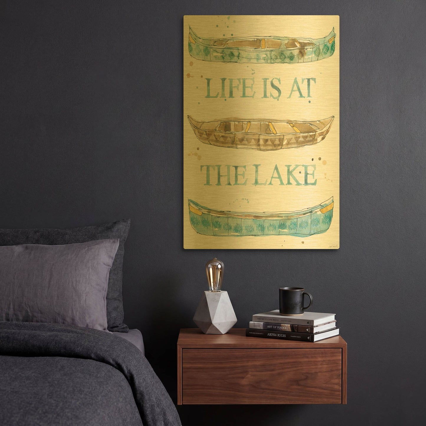 'Lakehouse IV' By Anne Tavoletti Gold Metal Wall Art
