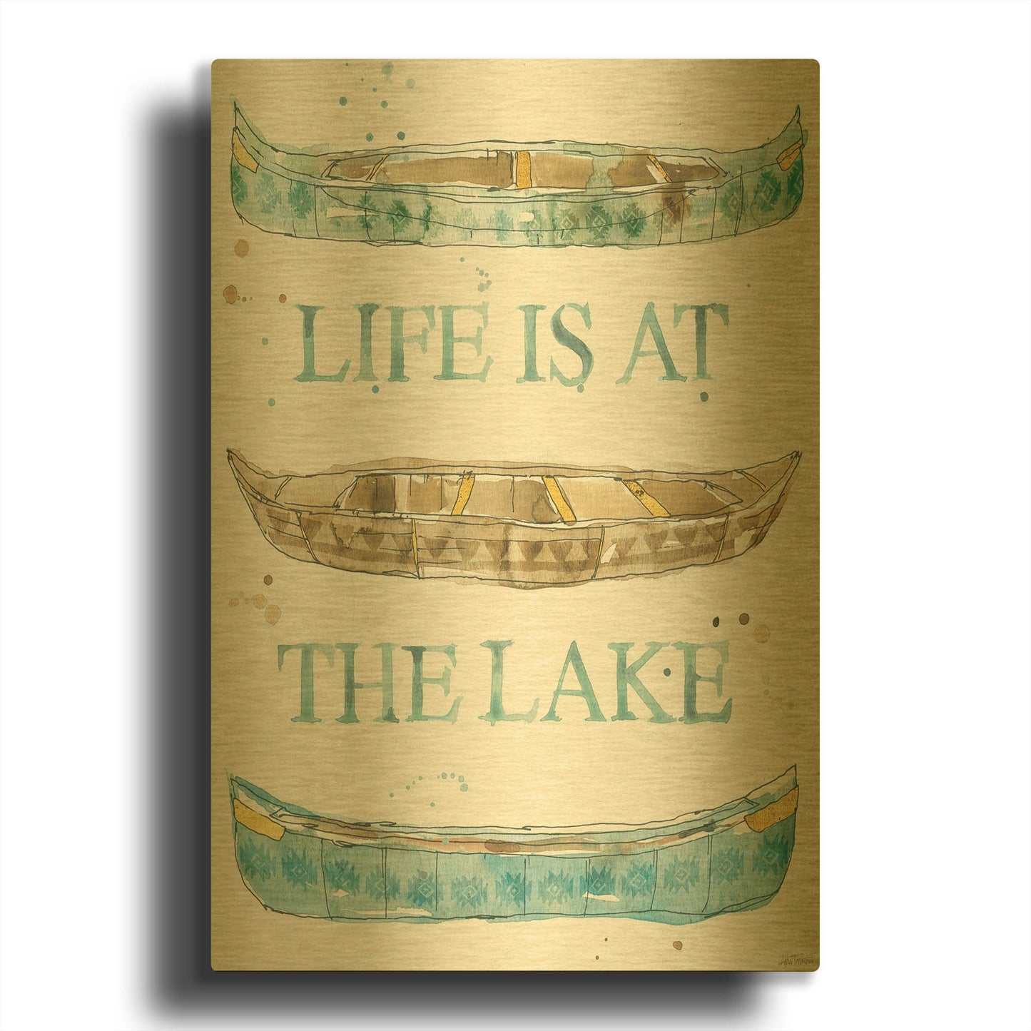 'Lakehouse IV' By Anne Tavoletti Gold Metal Wall Art