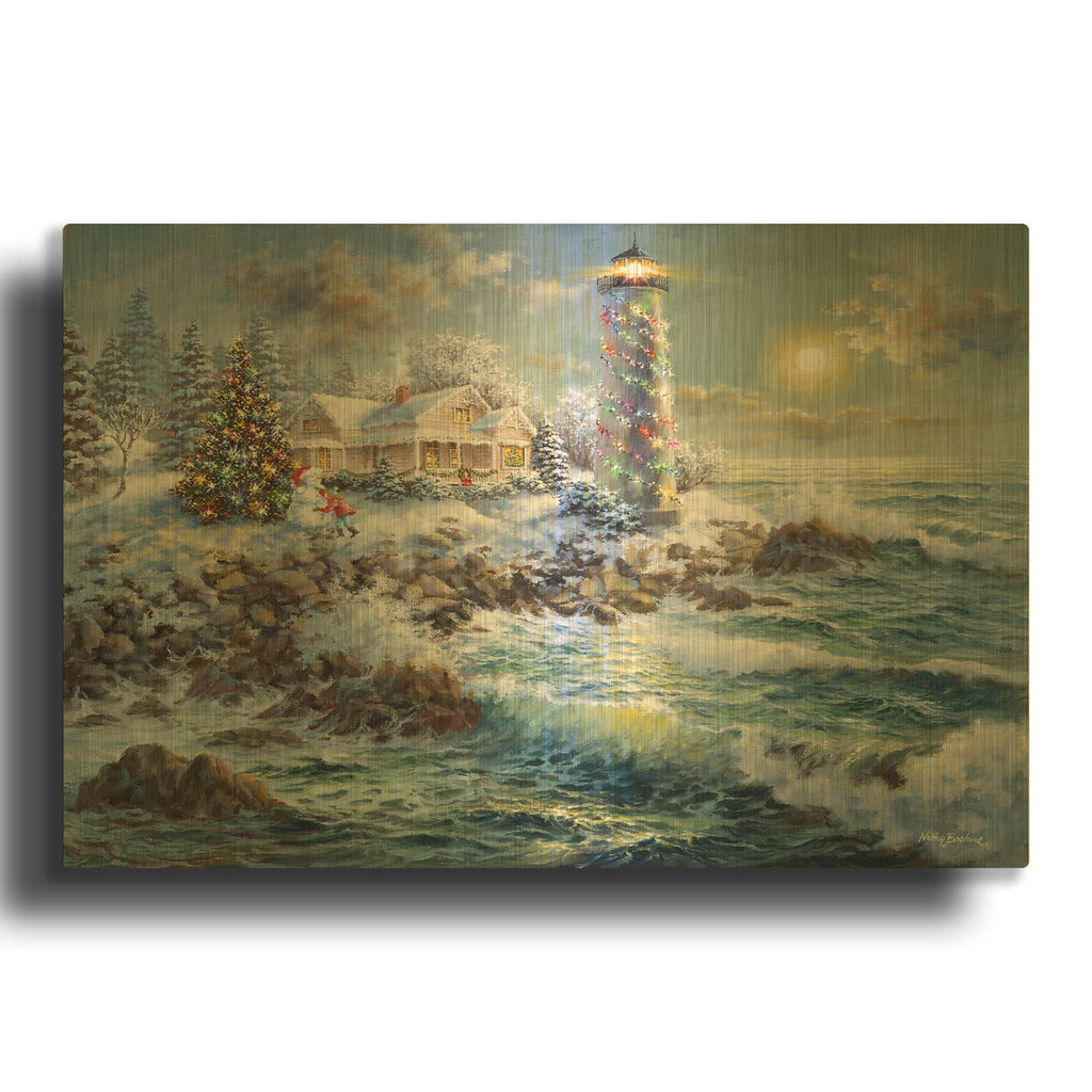 'Lighthouse Merriment' By Nicky Boehme Gold Metal Wall Art