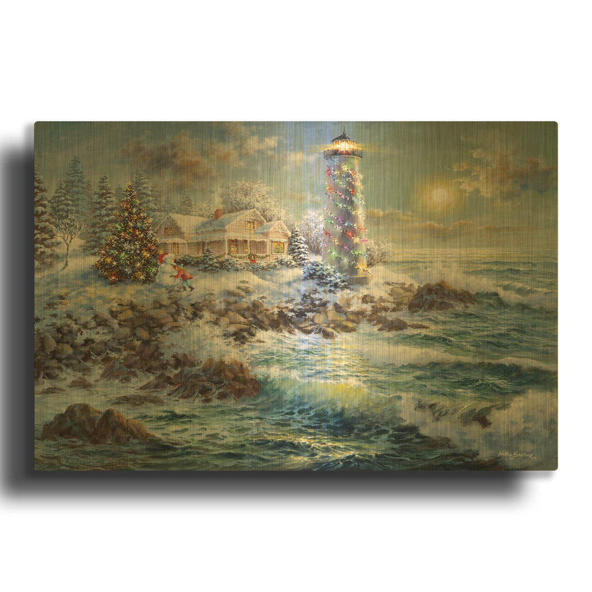 'Lighthouse Merriment' By Nicky Boehme Gold Metal Wall Art
