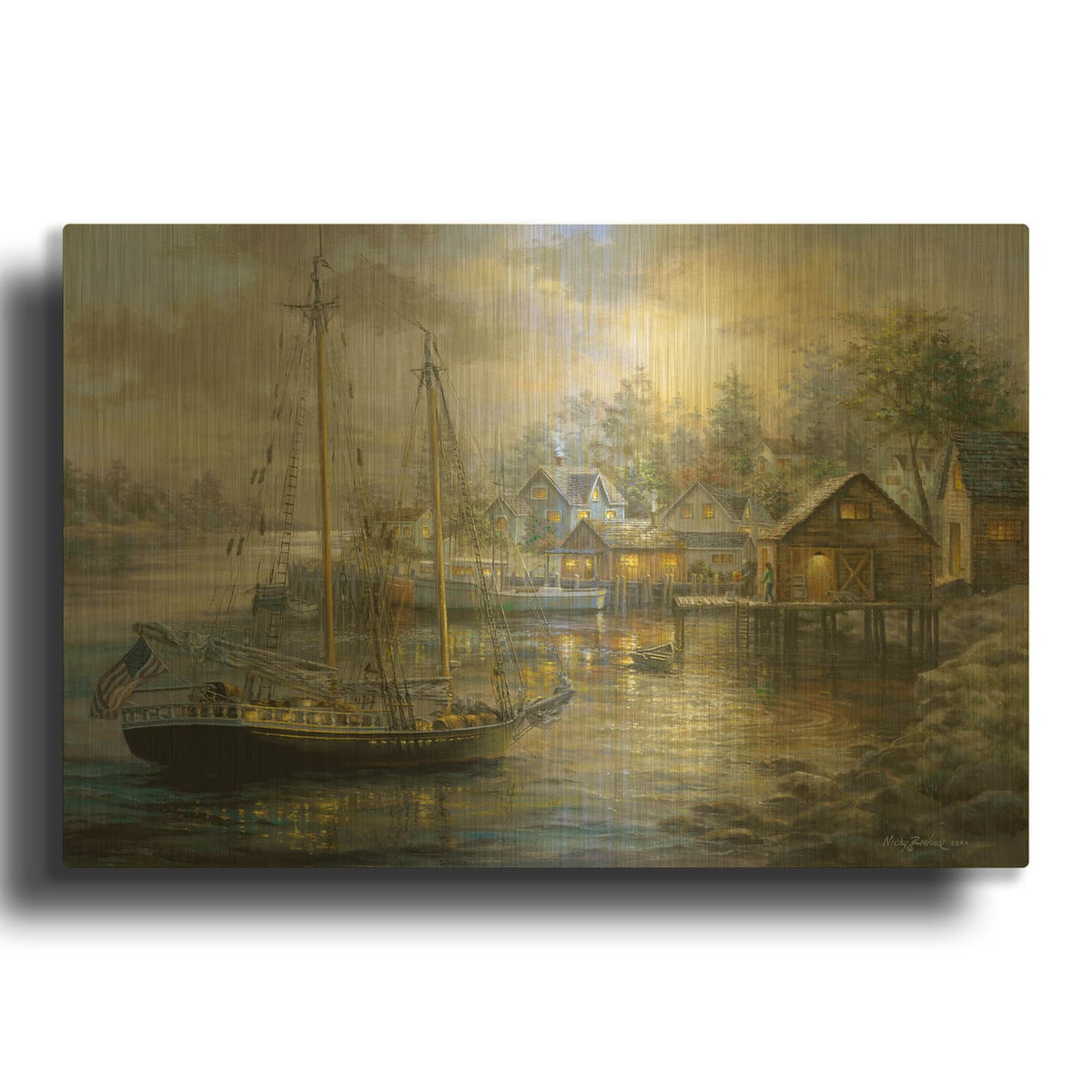 'Harbor Town' By Nicky Boehme Gold Metal Wall Art