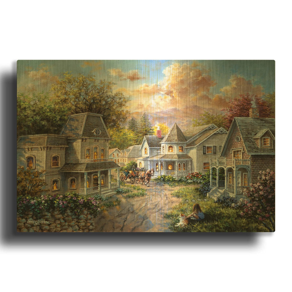 'Main Street Along A Country Village' By Nicky Boehme Gold Metal Wall Art