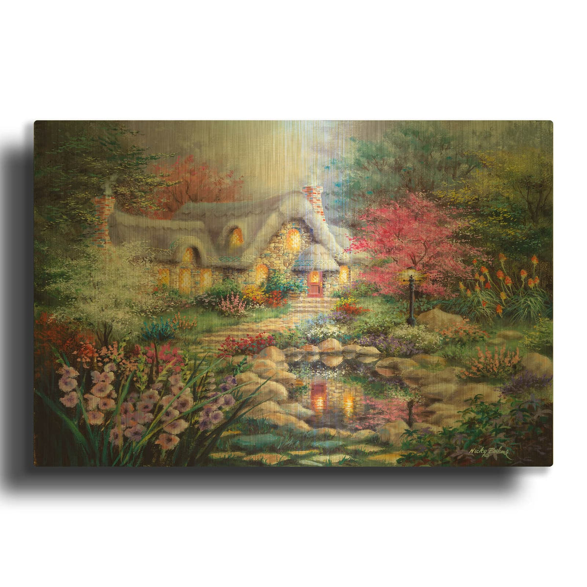 'Cottage Pond' By Nicky Boehme Gold Metal Wall Art