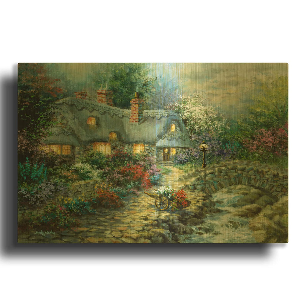 'Country Cottage' By Nicky Boehme Gold Metal Wall Art