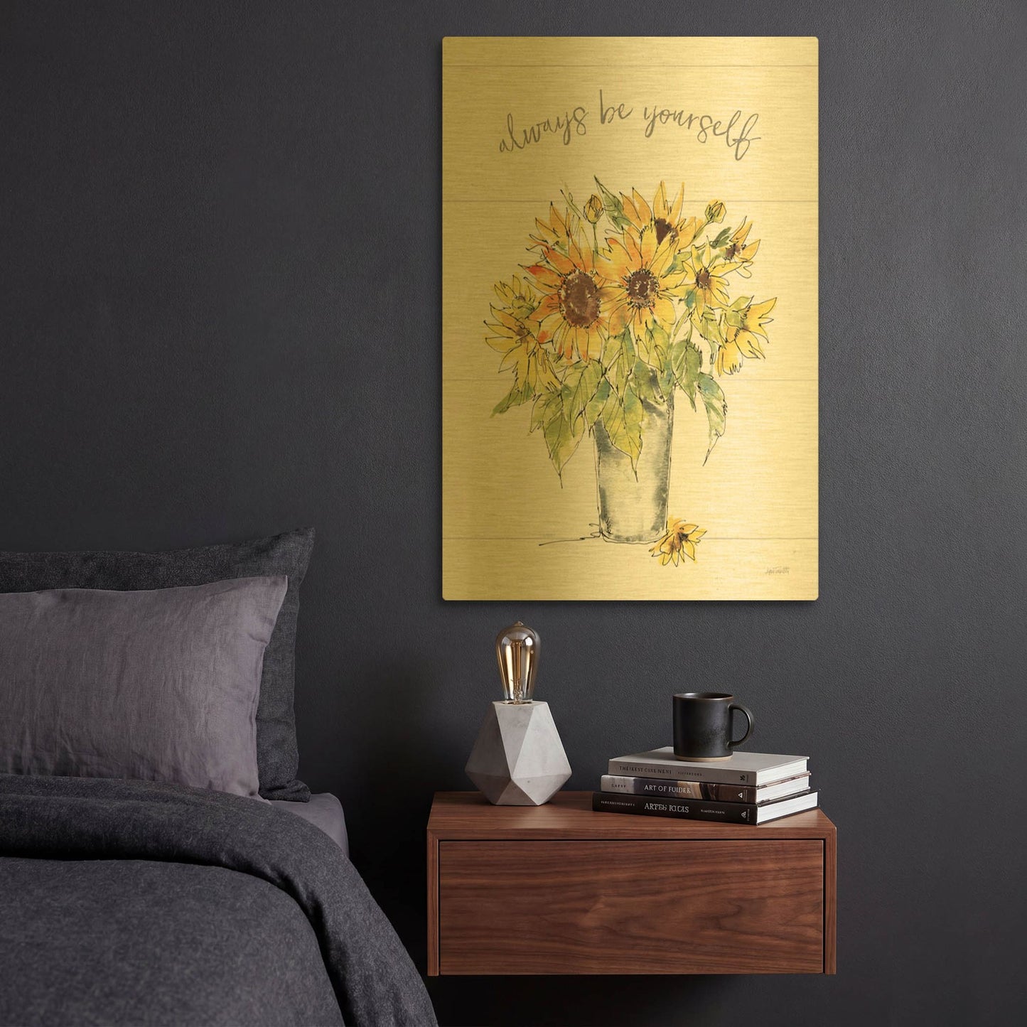 'Sunflower Fields II' By Anne Tavoletti Gold Metal Wall Art