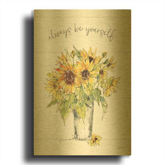 'Sunflower Fields II' By Anne Tavoletti Gold Metal Wall Art