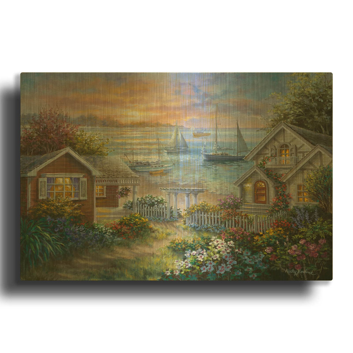 'Tranquil Seafront' By Nicky Boehme Gold Metal Wall Art