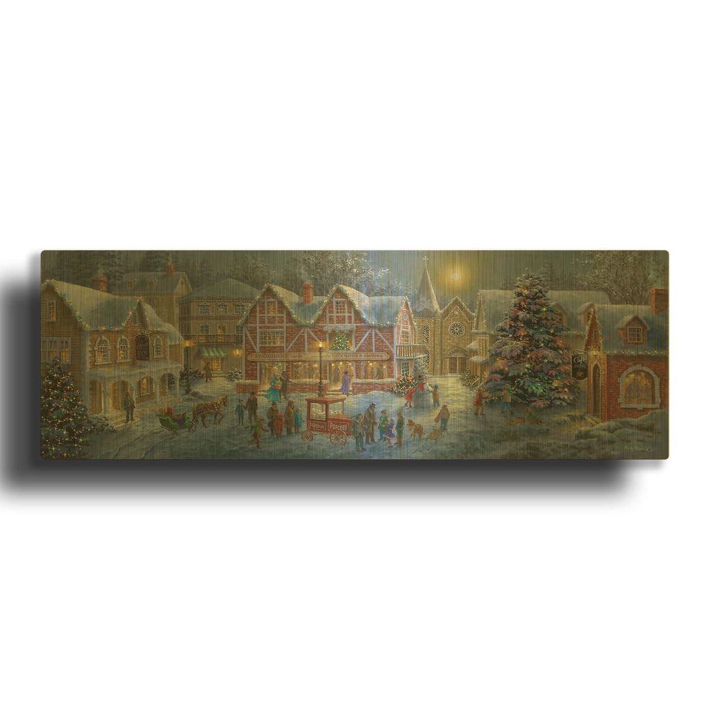 'Christmas Village Panoramic' By Nicky Boehme Gold Metal Wall Art