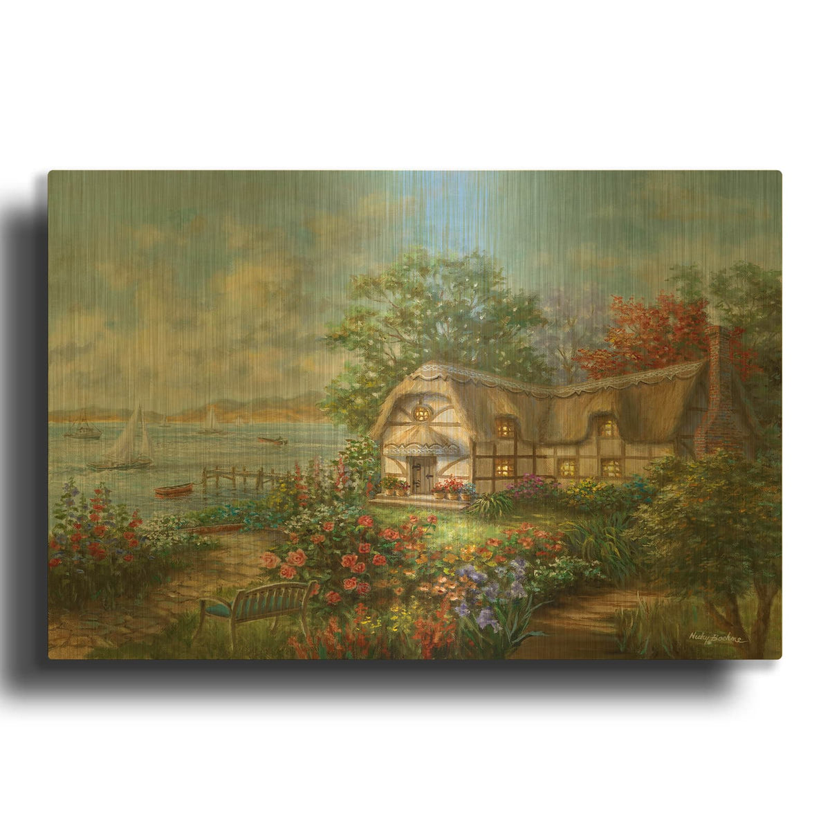 'Seacove Cottage' By Nicky Boehme Gold Metal Wall Art