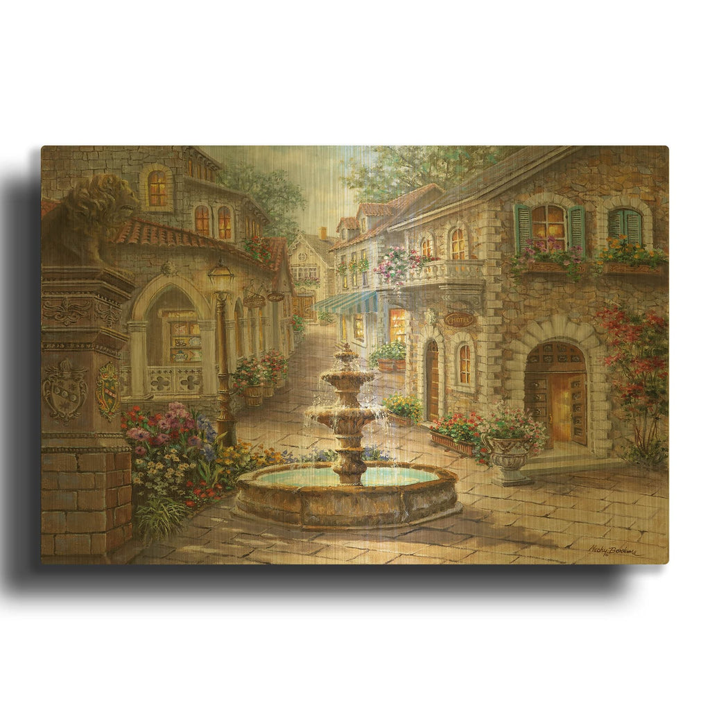 'Cobblestone Fountain' By Nicky Boehme Gold Metal Wall Art