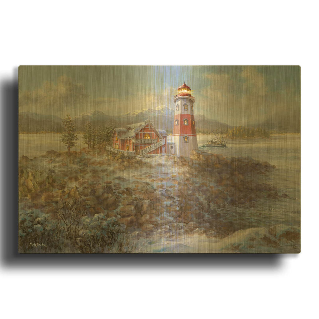'Lighthouse Bluff' By Nicky Boehme Gold Metal Wall Art