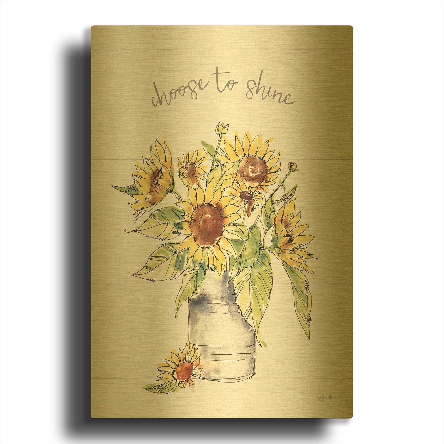 'Sunflower Fields I Crop' By Anne Tavoletti Gold Metal Wall Art