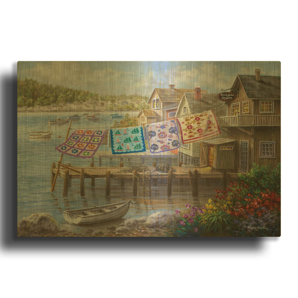 'Dock Side Quilts' By Nicky Boehme Gold Metal Wall Art