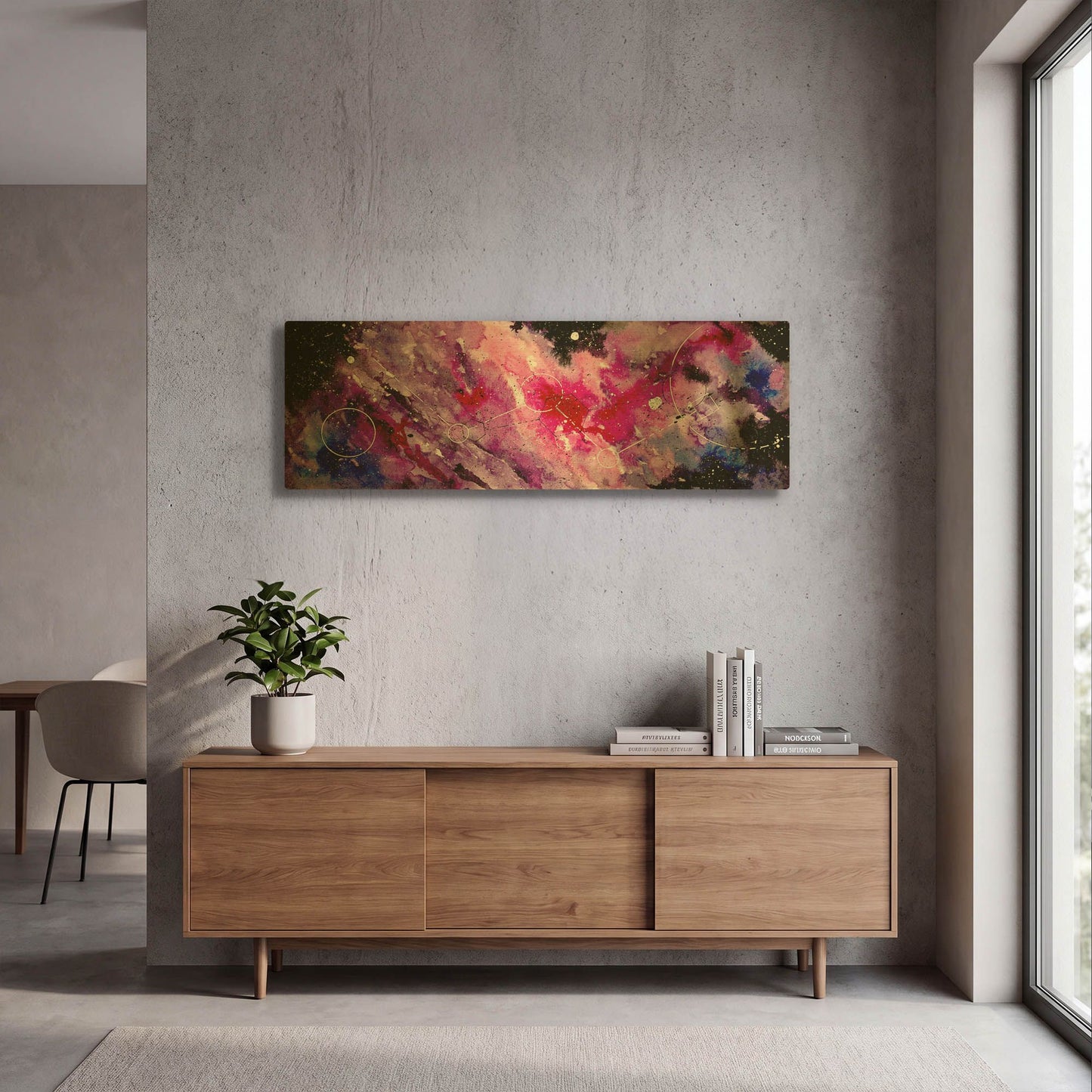 'Watercolor Nebula Fushia' By Craig Snodgrass Gold Metal Wall Art