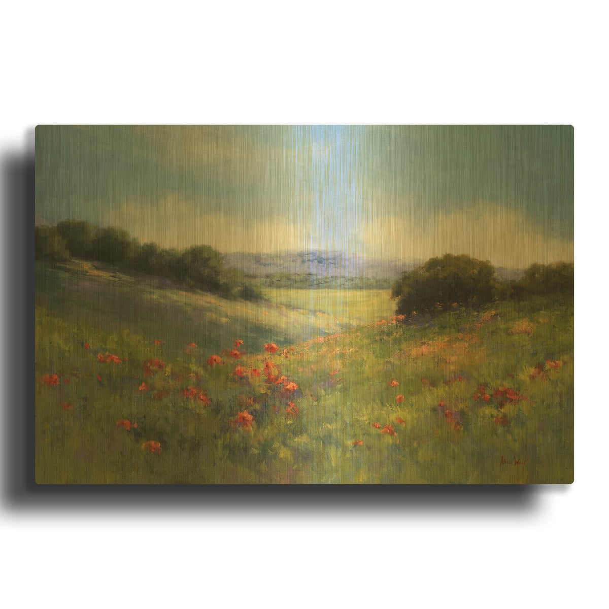 'Poppies With A View' By Alice Weil Gold Metal Wall Art