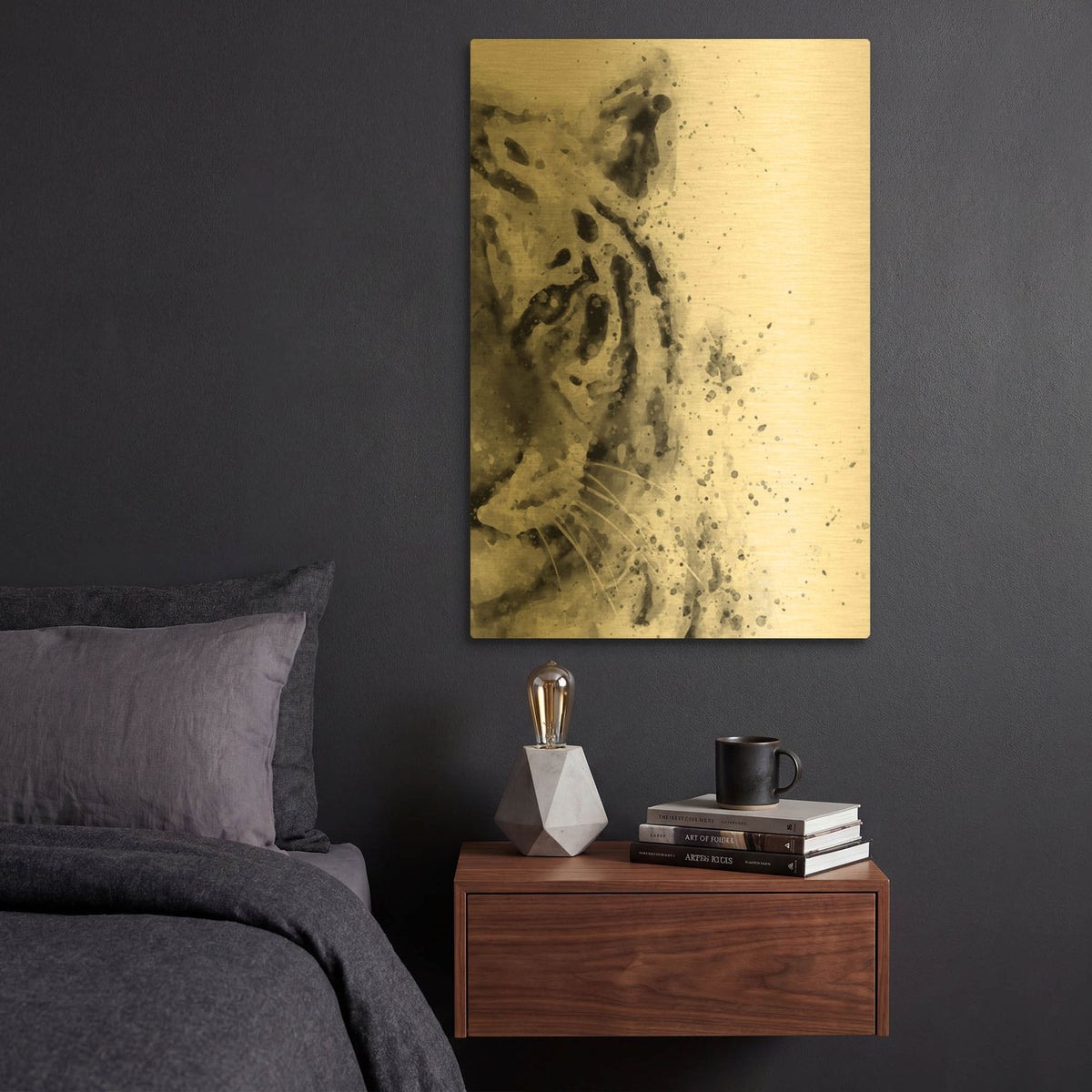 'Tiger At Attention' By Brandon Wong Gold Metal Wall Art