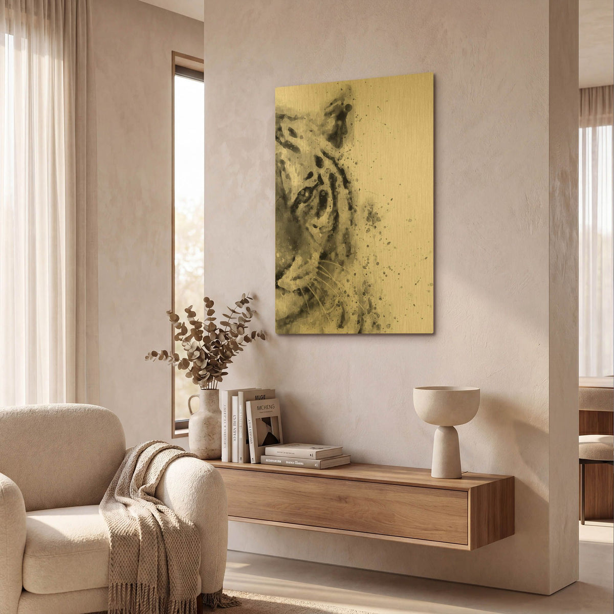 'Tiger At Attention' By Brandon Wong Gold Metal Wall Art