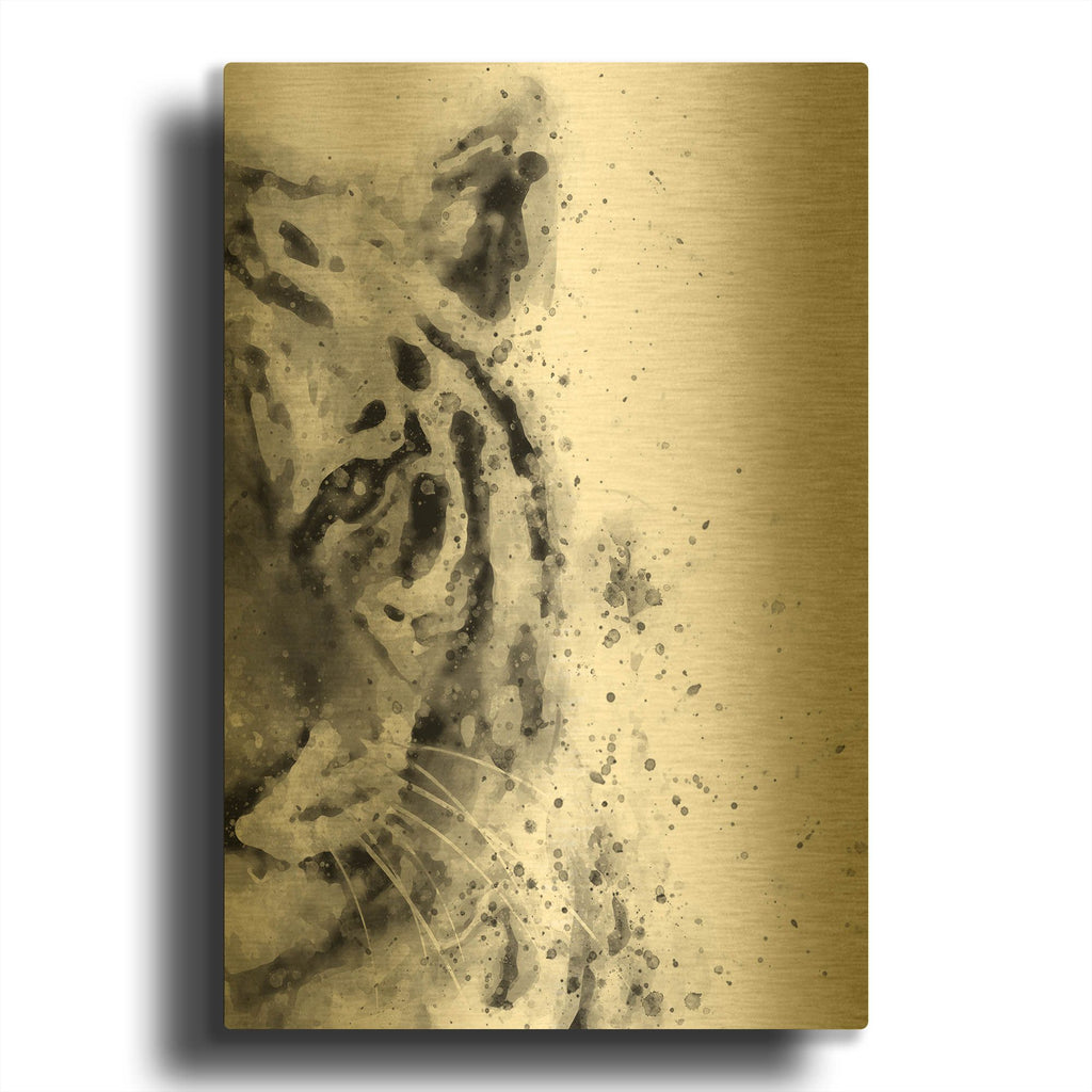'Tiger At Attention' By Brandon Wong Gold Metal Wall Art