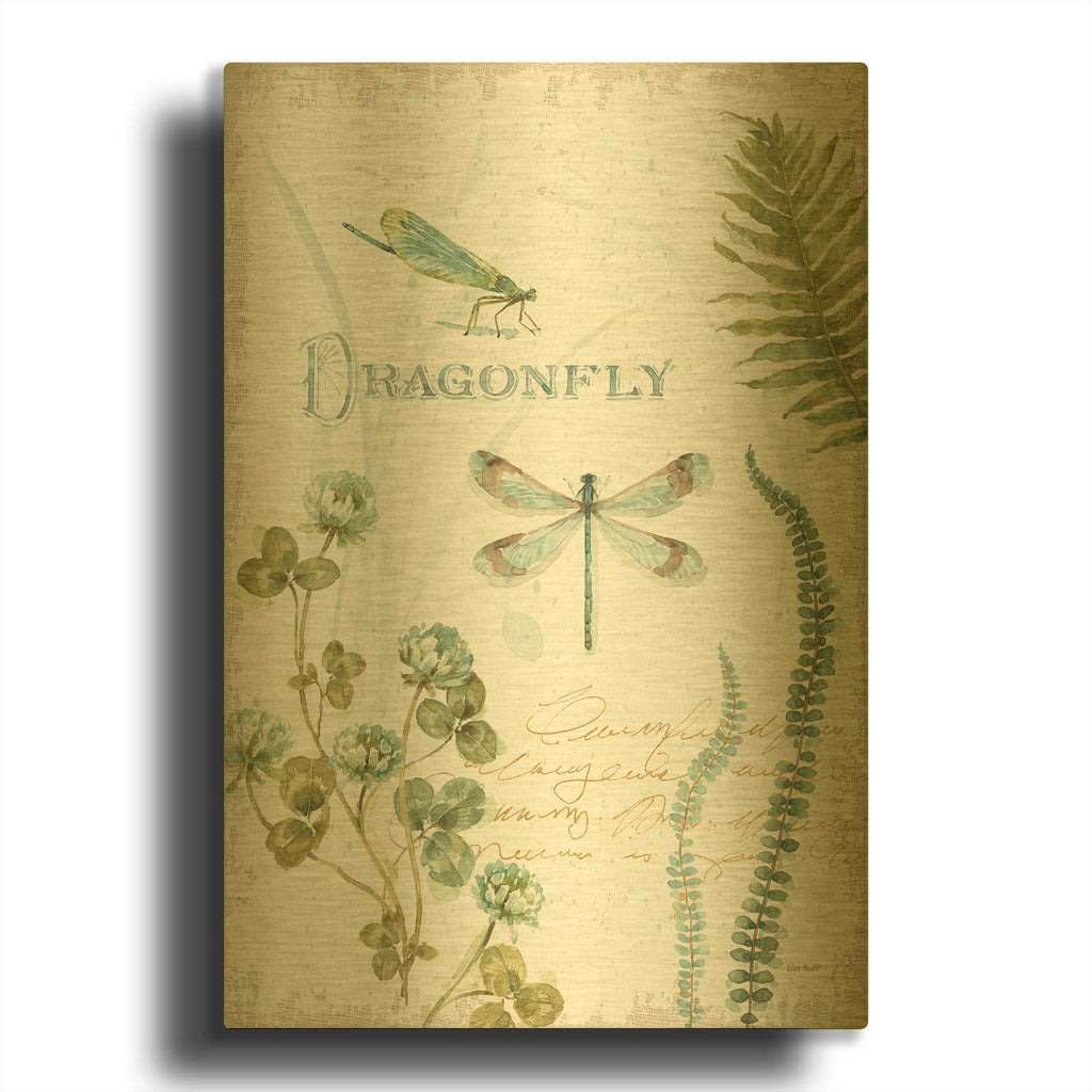'My Greenhouse Botanical Dragonfly' By Lisa Audit Gold Metal Wall Art