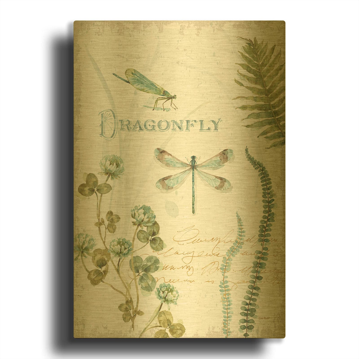 'My Greenhouse Botanical Dragonfly' By Lisa Audit Gold Metal Wall Art