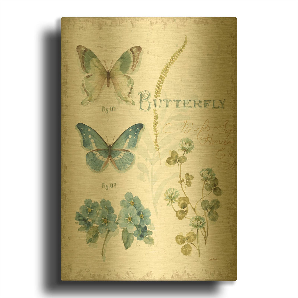 'My Greenhouse Botanical Butterfly' By Lisa Audit Gold Metal Wall Art