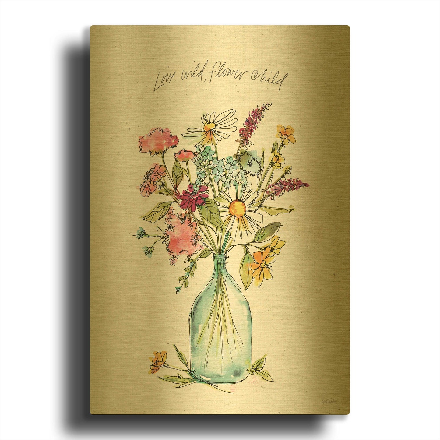 'Simply Petals II' By Anne Tavoletti Gold Metal Wall Art