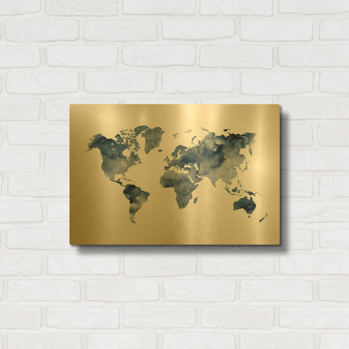 'Indigo World Map' By Brandon Wong Gold Metal Wall Art