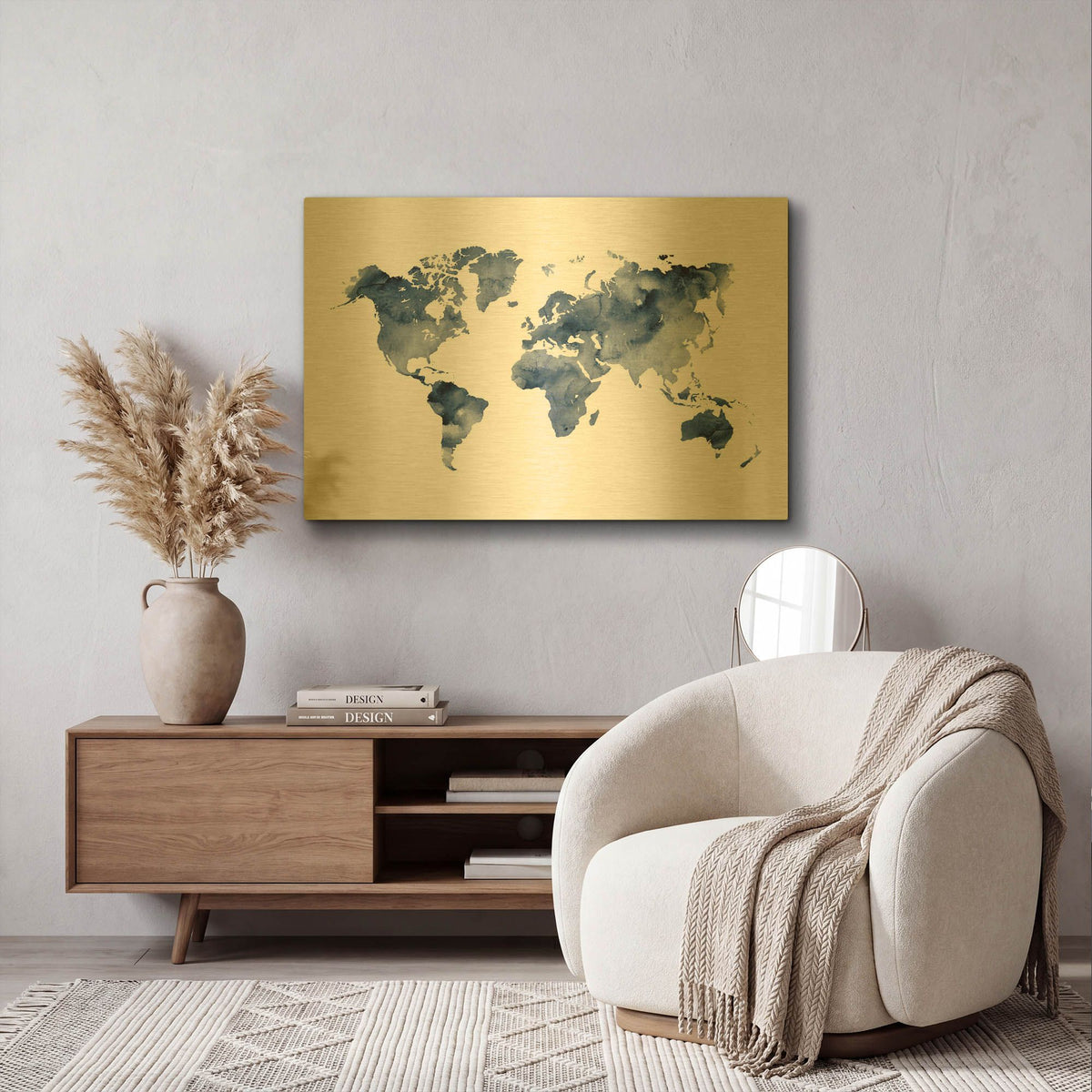 'Indigo World Map' By Brandon Wong Gold Metal Wall Art