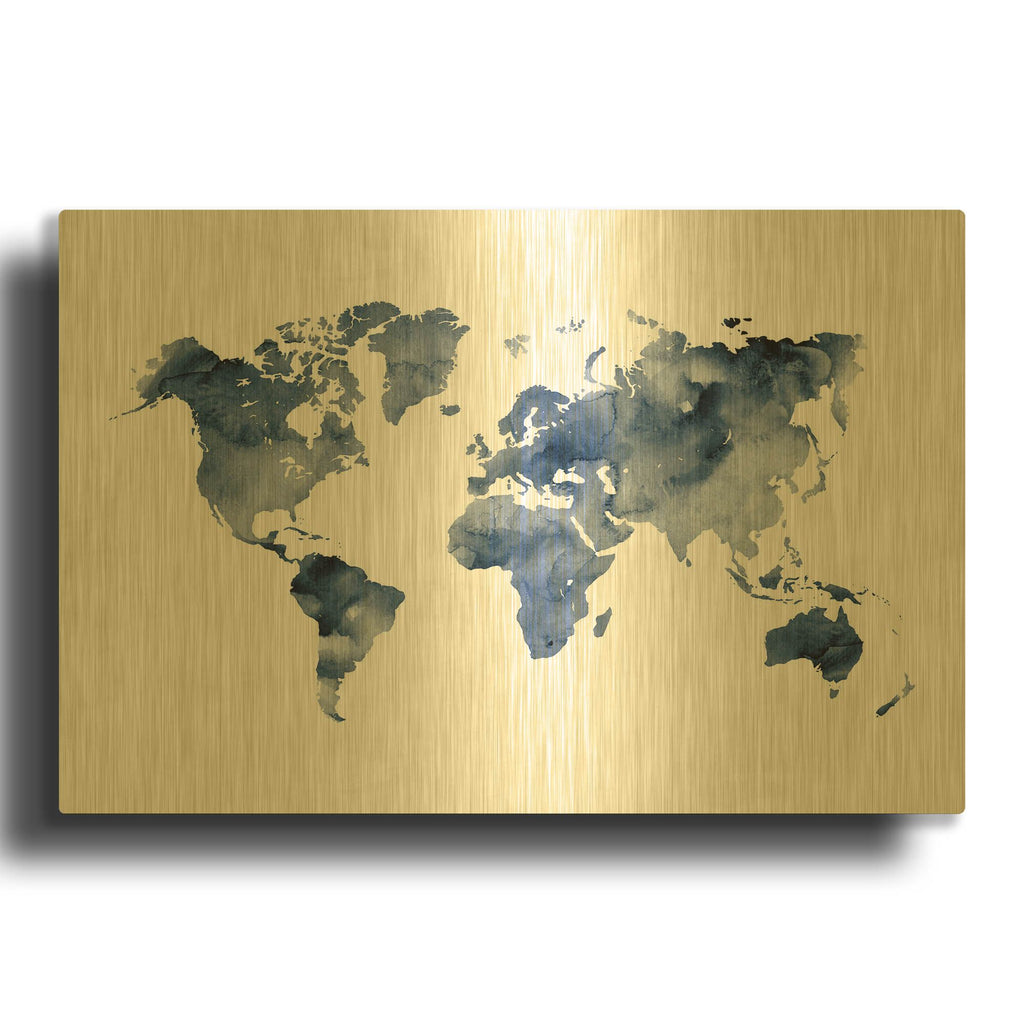 'Indigo World Map' By Brandon Wong Gold Metal Wall Art