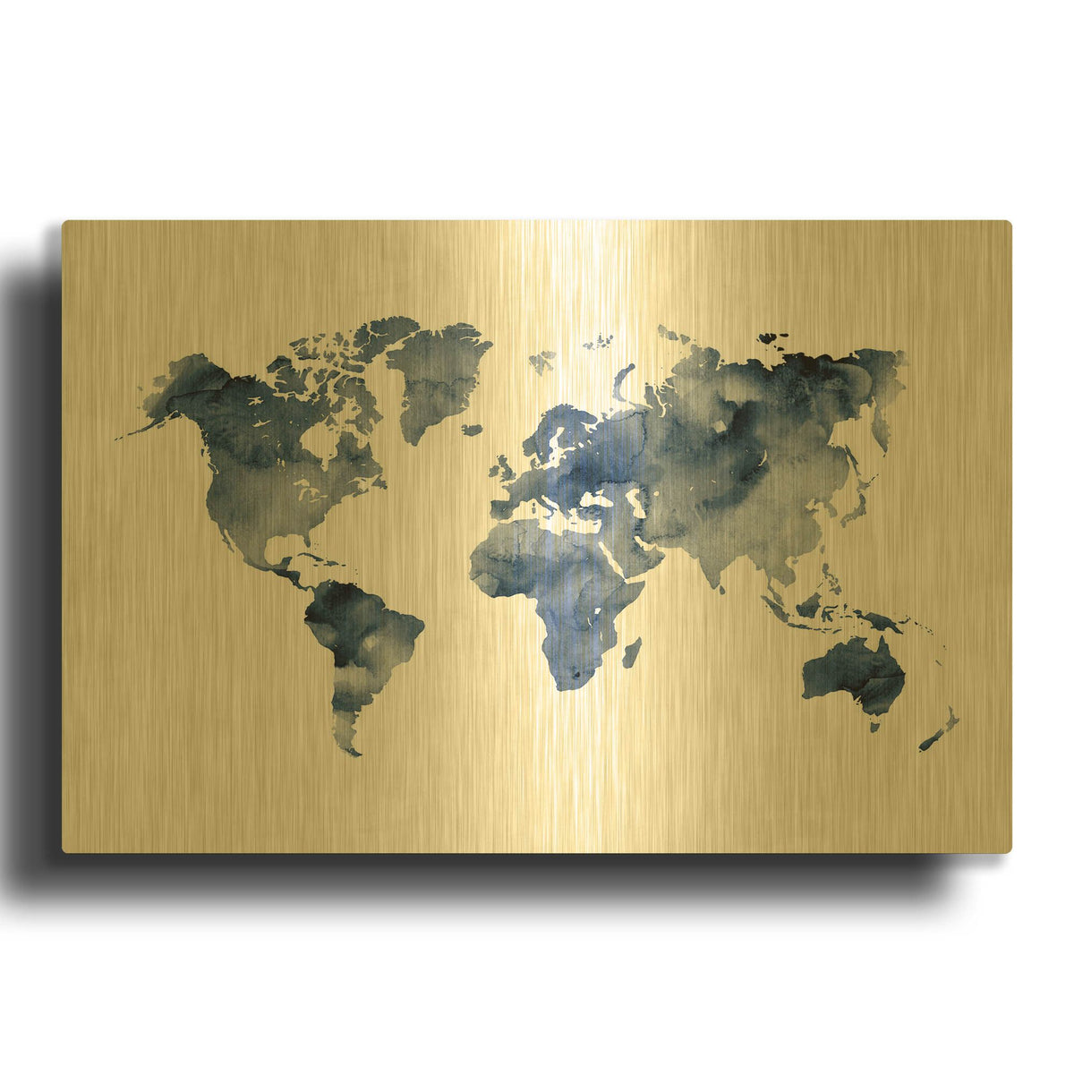 'Indigo World Map' By Brandon Wong Gold Metal Wall Art