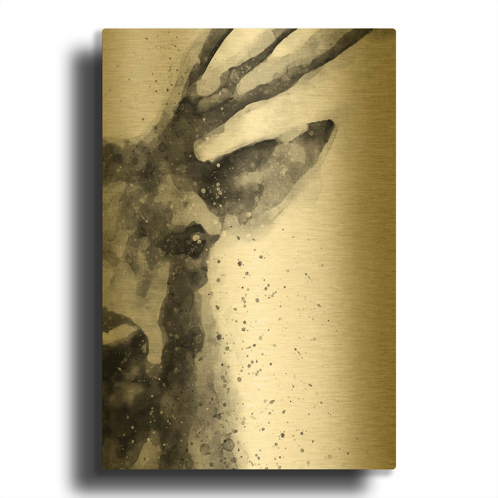 'Deer At Attention' By Brandon Wong Gold Metal Wall Art