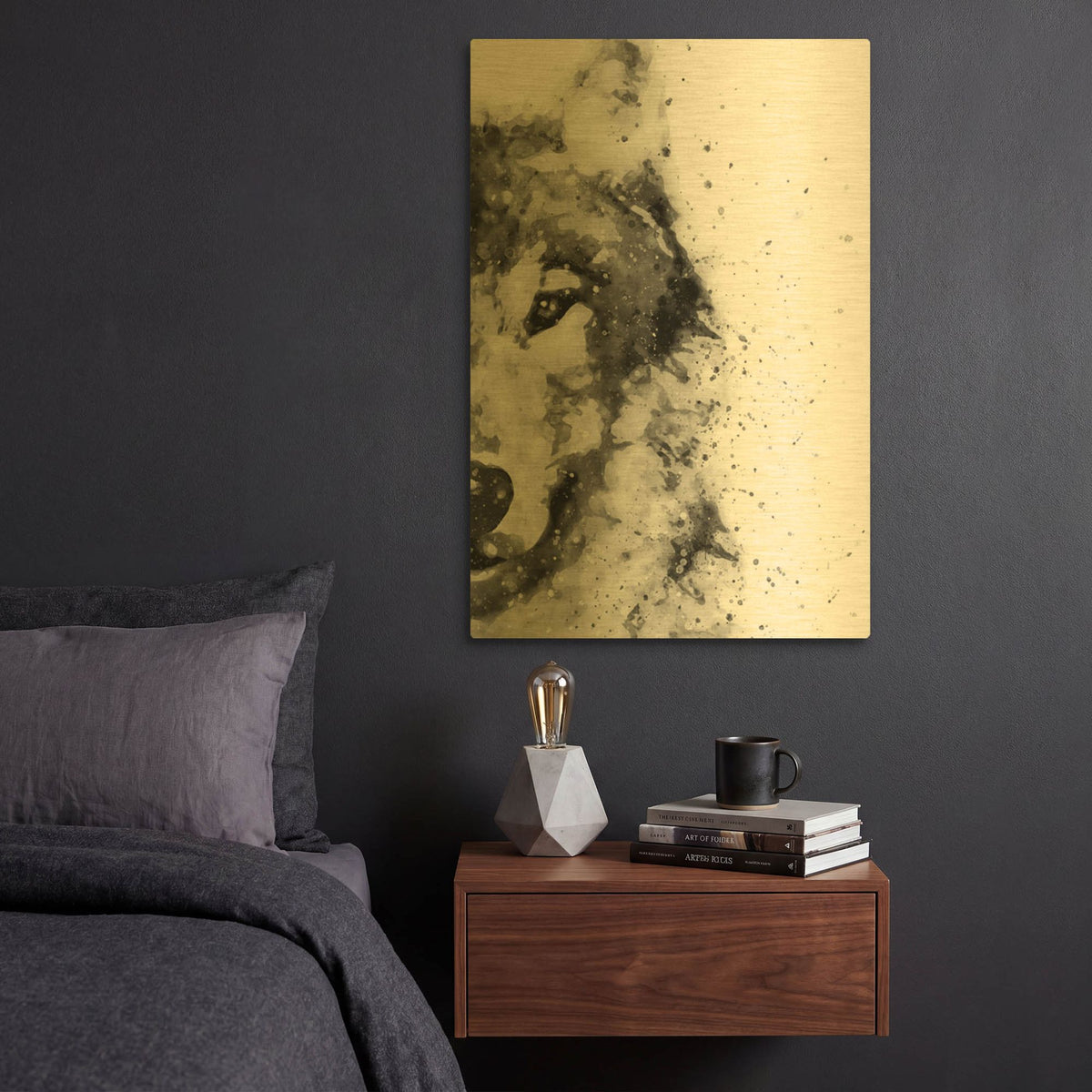 'Wolf At Attention' By Brandon Wong Gold Metal Wall Art