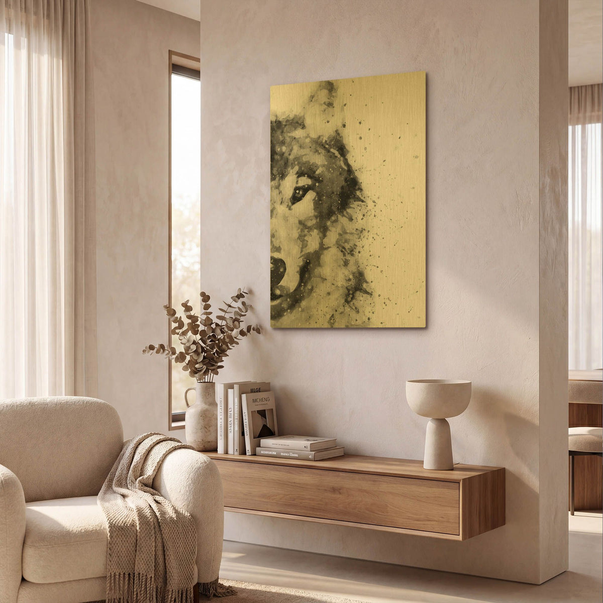'Wolf At Attention' By Brandon Wong Gold Metal Wall Art
