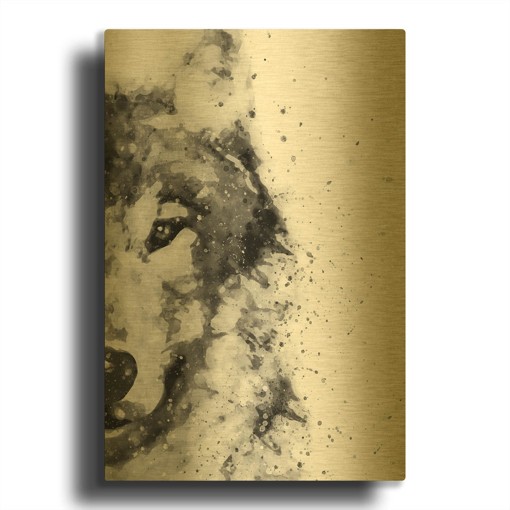 'Wolf At Attention' By Brandon Wong Gold Metal Wall Art