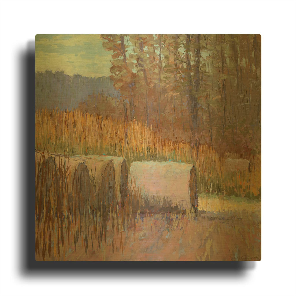 'Autumn Haybales' By Carol Strock Wasson Gold Metal Wall Art