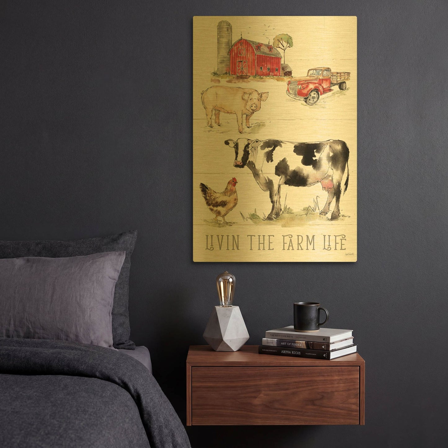 'Country Life III' By Anne Tavoletti Gold Metal Wall Art