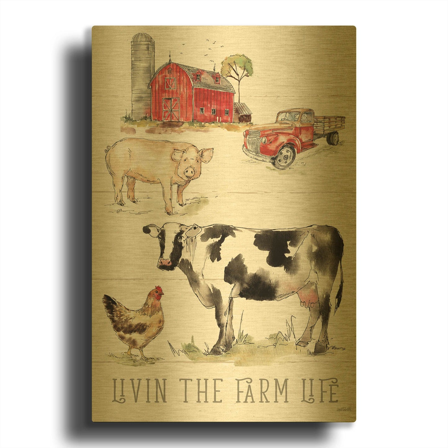 'Country Life III' By Anne Tavoletti Gold Metal Wall Art