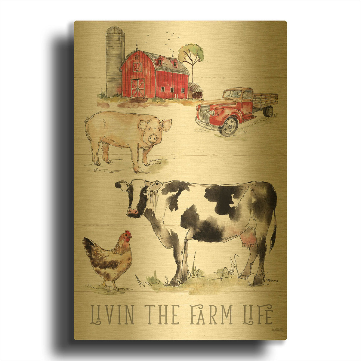 'Country Life III' By Anne Tavoletti Gold Metal Wall Art