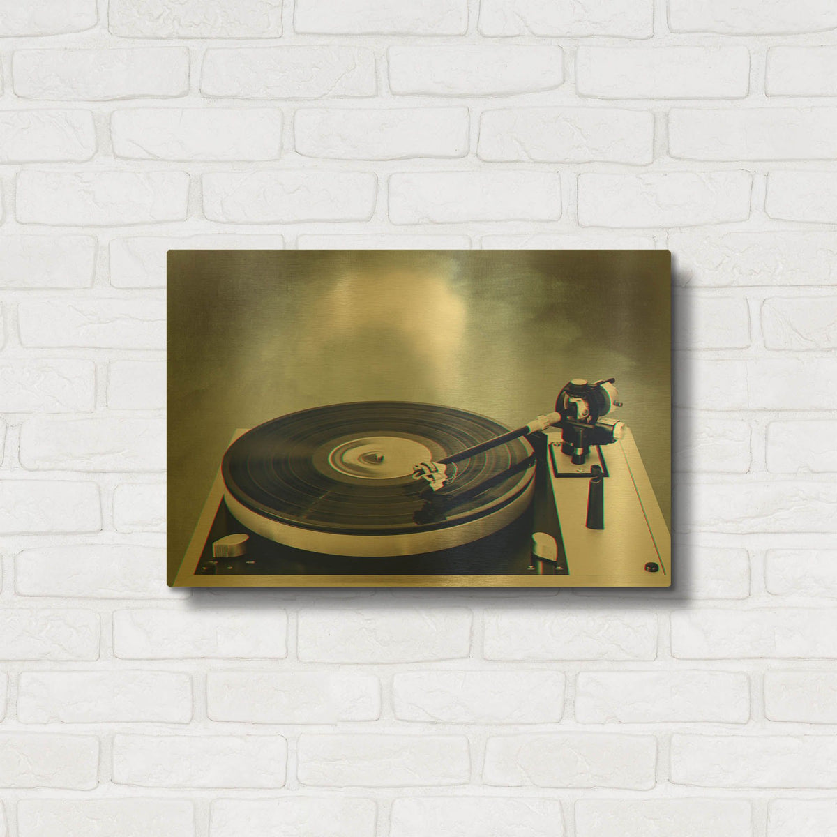 'Retro Record Player' By Dirk Wustenhagen Gold Metal Wall Art