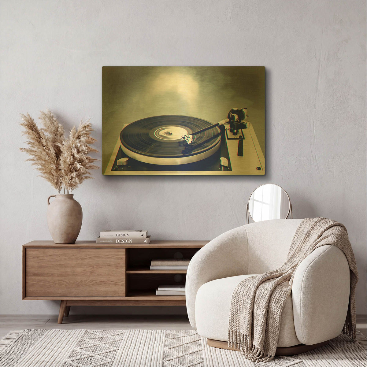 'Retro Record Player' By Dirk Wustenhagen Gold Metal Wall Art