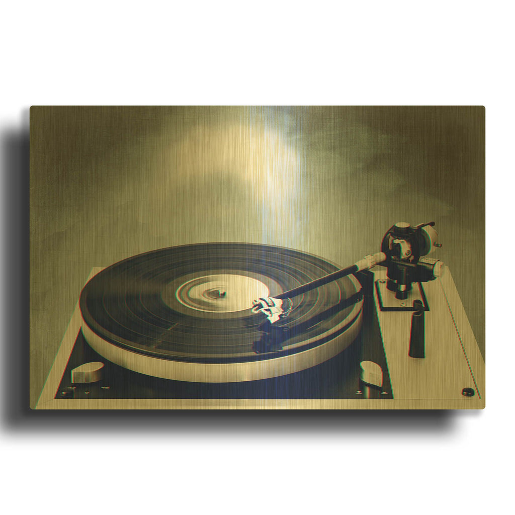 'Retro Record Player' By Dirk Wustenhagen Gold Metal Wall Art