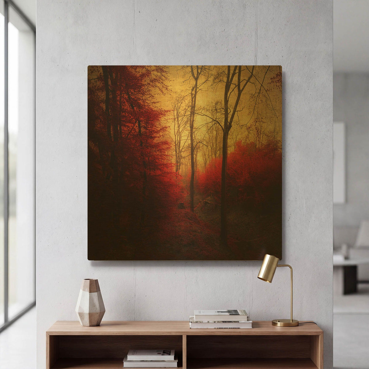 'Ruby Red Forest' By Dirk Wustenhagen Gold Metal Wall Art