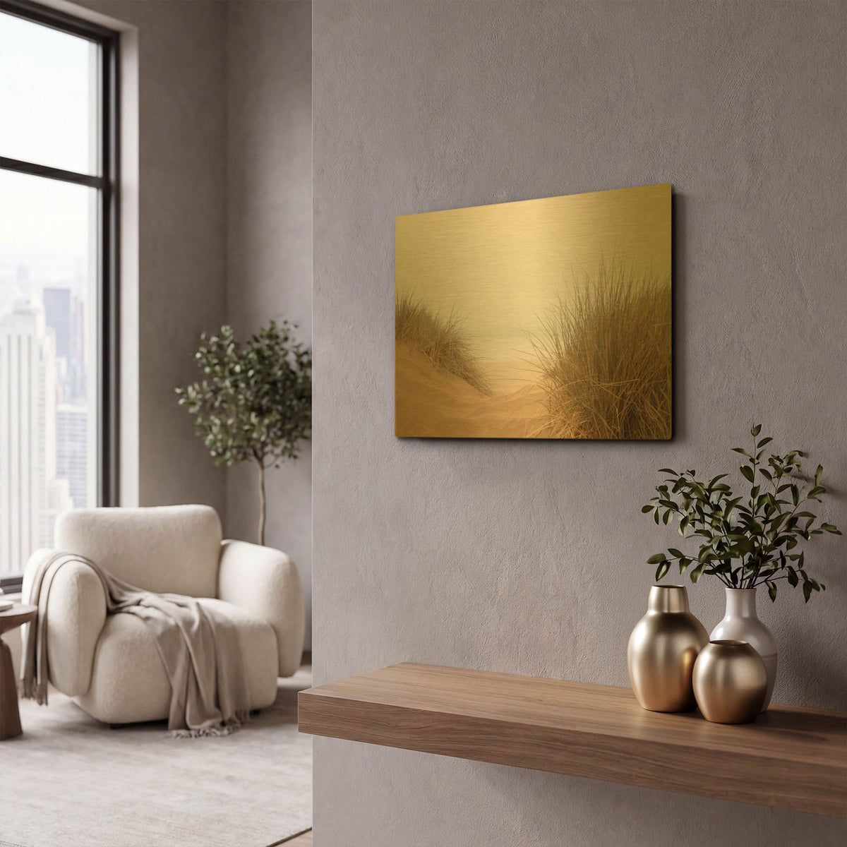 'White Oceans 38' By Ian Winstanley Gold Metal Wall Art