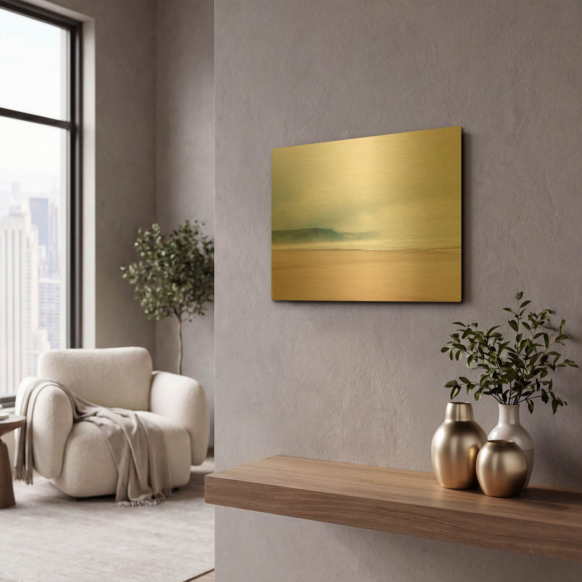 'White Oceans 10' By Ian Winstanley Gold Metal Wall Art